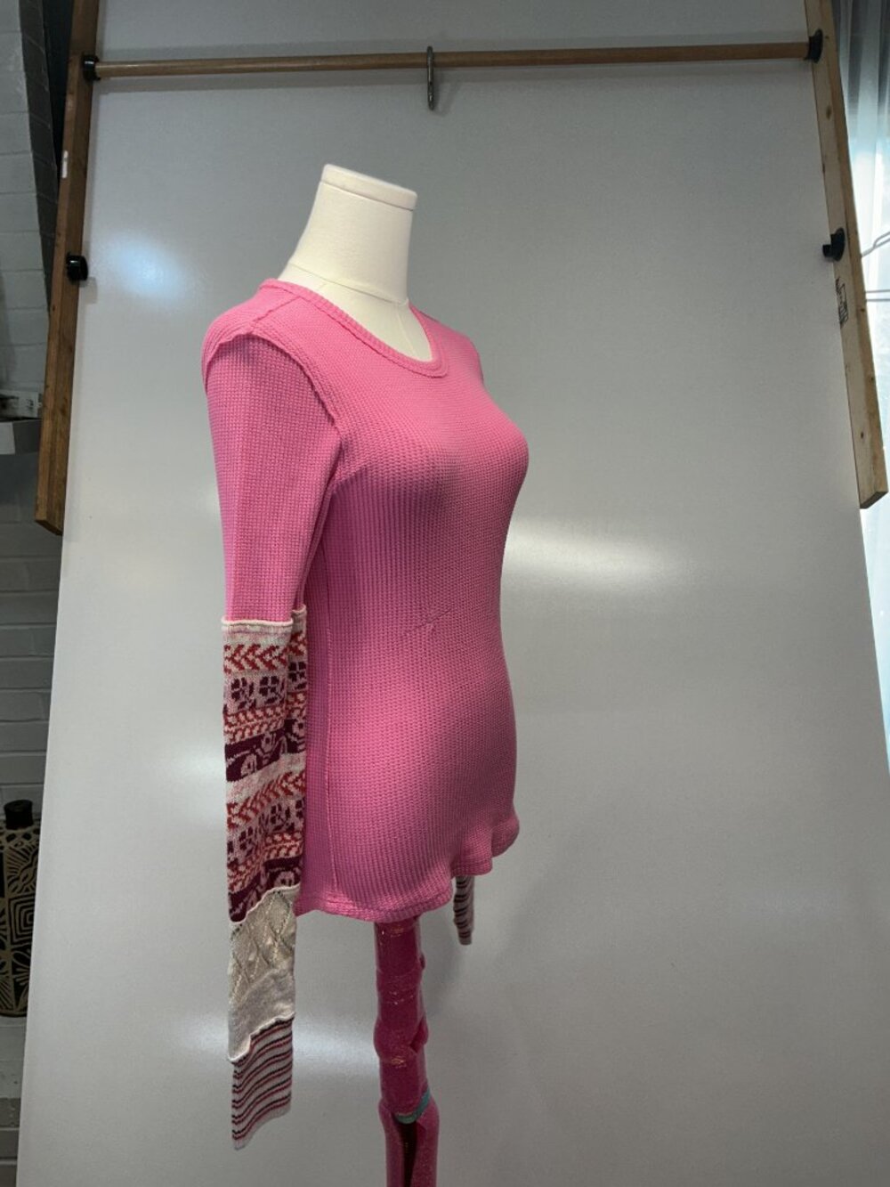 We The Free M Pink Thermal Top Fair Isle Patchwork Long Sleeve Boho - Picture 7 of 13
